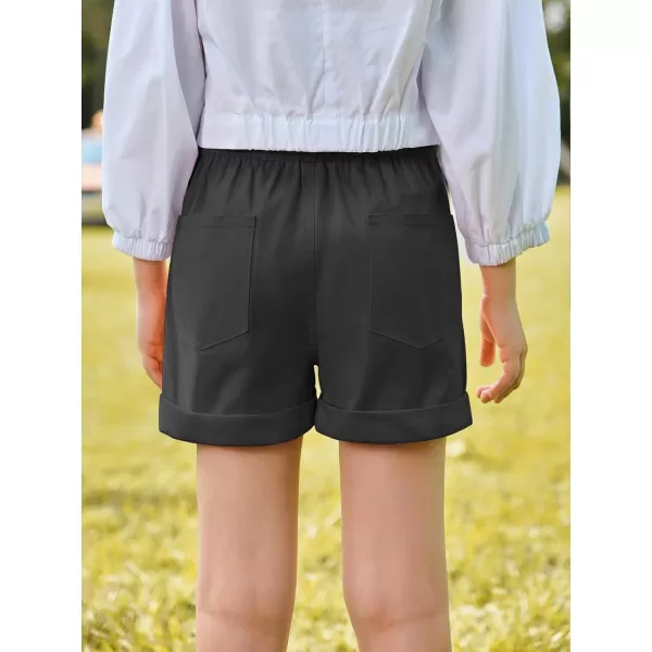 Haloumoning Girls High Waisted Shorts Summer Fashion Button Elastic Waist Shorts with Pockets 5-14 Years