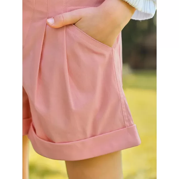 Haloumoning Girls High Waisted Shorts Summer Fashion Button Elastic Waist Shorts with Pockets 5-14 Years