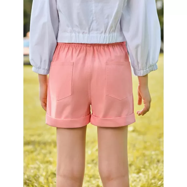 Haloumoning Girls High Waisted Shorts Summer Fashion Button Elastic Waist Shorts with Pockets 5-14 Years