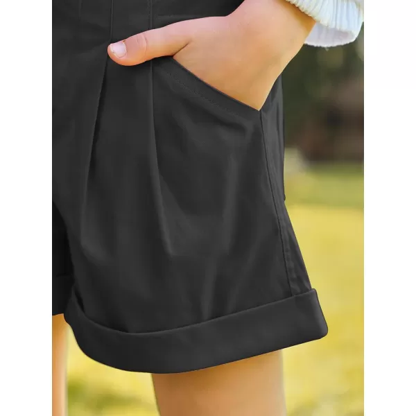 Haloumoning Girls High Waisted Shorts Summer Fashion Button Elastic Waist Shorts with Pockets 5-14 Years