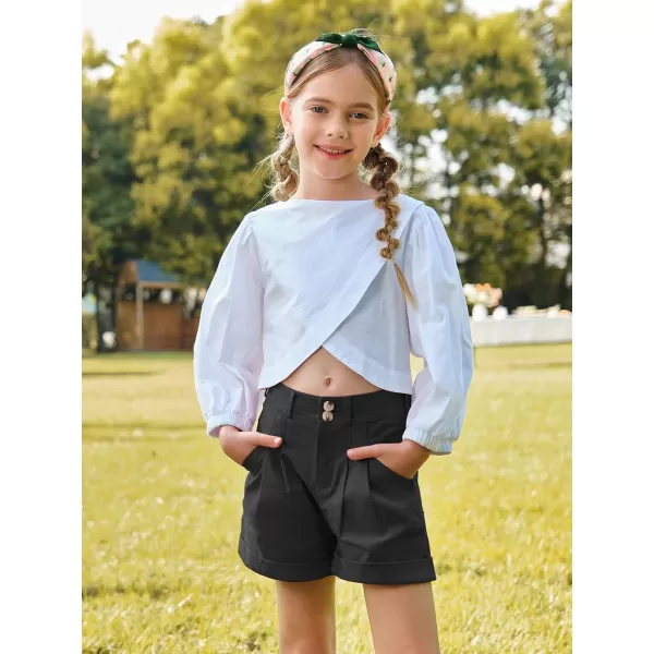 Haloumoning Girls High Waisted Shorts Summer Fashion Button Elastic Waist Shorts with Pockets 5-14 Years