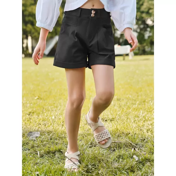Haloumoning Girls High Waisted Shorts Summer Fashion Button Elastic Waist Shorts with Pockets 5-14 Years