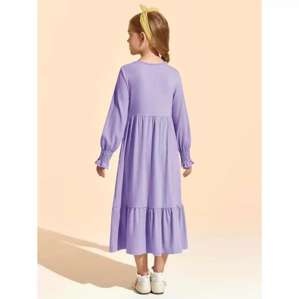 Haloumoning Girls Long Sleeve Maxi Dresses Boho Swing Dress with Pockets 7-14 years