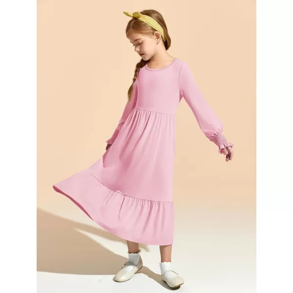 Haloumoning Girls Long Sleeve Maxi Dresses Boho Swing Dress with Pockets 7-14 years