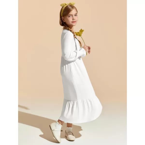 Haloumoning Girls Long Sleeve Maxi Dresses Boho Swing Dress with Pockets 7-14 years
