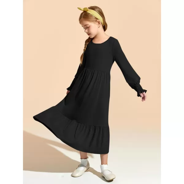 Haloumoning Girls Long Sleeve Maxi Dresses Boho Swing Dress with Pockets 7-14 years