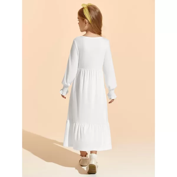 Haloumoning Girls Long Sleeve Maxi Dresses Boho Swing Dress with Pockets 7-14 years