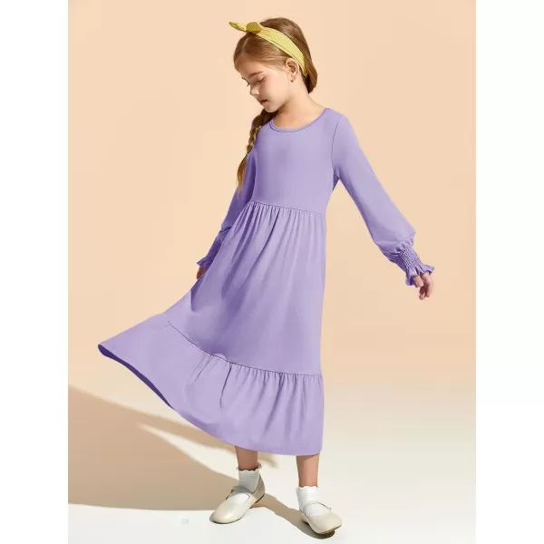 Haloumoning Girls Long Sleeve Maxi Dresses Boho Swing Dress with Pockets 7-14 years