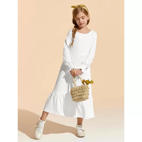 Haloumoning Girls Long Sleeve Maxi Dresses Boho Swing Dress with Pockets 7-14 years