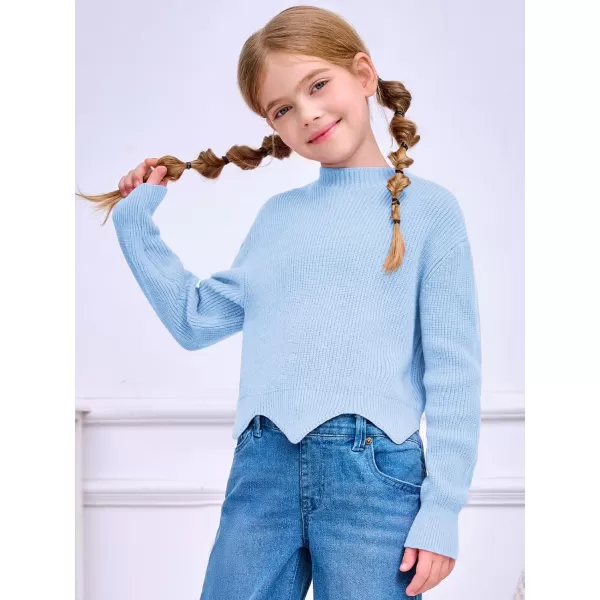 Haloumoning Girls Mock Neck Sweaters Kids Fall Fashion Long Batwing Sleeve Rib Knit Pullover Clothes 5-14 Years