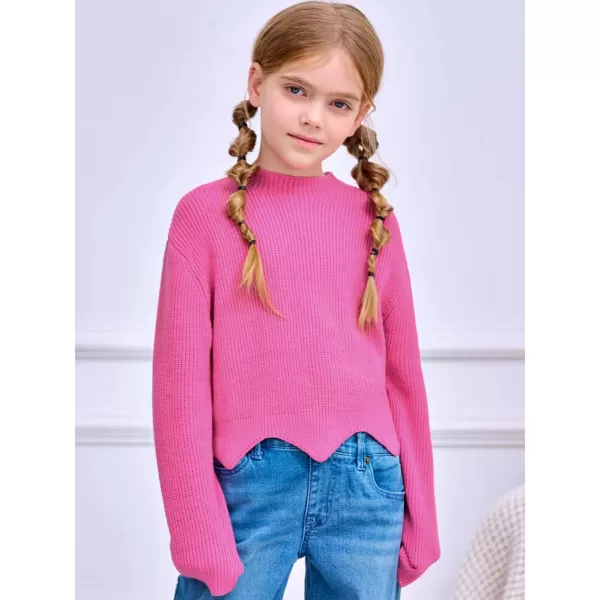 Haloumoning Girls Mock Neck Sweaters Kids Fall Fashion Long Batwing Sleeve Rib Knit Pullover Clothes 5-14 Years