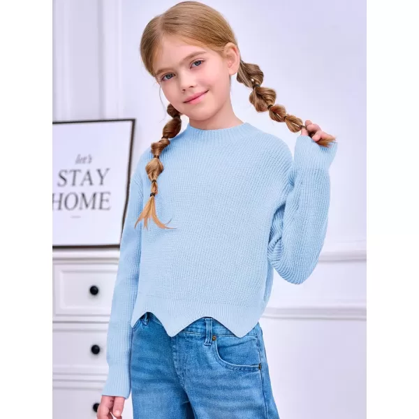 Haloumoning Girls Mock Neck Sweaters Kids Fall Fashion Long Batwing Sleeve Rib Knit Pullover Clothes 5-14 Years