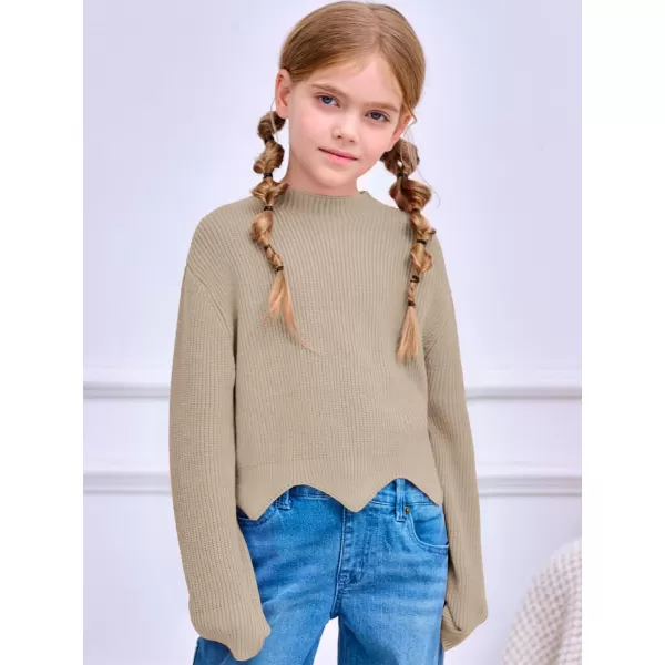Haloumoning Girls Mock Neck Sweaters Kids Fall Fashion Long Batwing Sleeve Rib Knit Pullover Clothes 5-14 Years