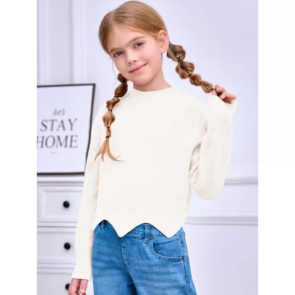 Haloumoning Girls Mock Neck Sweaters Kids Fall Fashion Long Batwing Sleeve Rib Knit Pullover Clothes 5-14 Years
