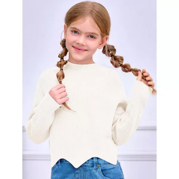 Haloumoning Girls Mock Neck Sweaters Kids Fall Fashion Long Batwing Sleeve Rib Knit Pullover Clothes 5-14 Years