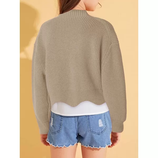 Haloumoning Girls Mock Neck Sweaters Kids Fall Fashion Long Batwing Sleeve Rib Knit Pullover Clothes 5-14 Years