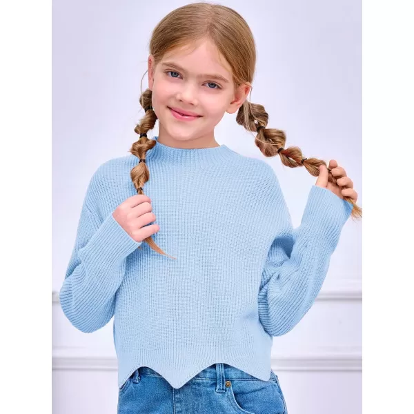 Haloumoning Girls Mock Neck Sweaters Kids Fall Fashion Long Batwing Sleeve Rib Knit Pullover Clothes 5-14 Years