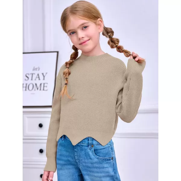 Haloumoning Girls Mock Neck Sweaters Kids Fall Fashion Long Batwing Sleeve Rib Knit Pullover Clothes 5-14 Years