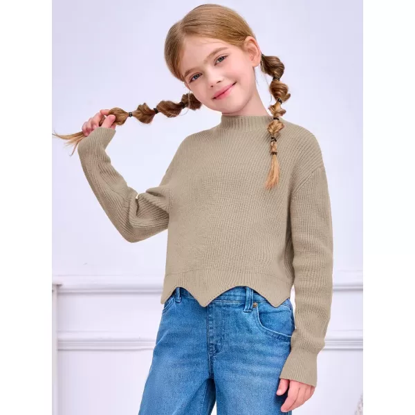Haloumoning Girls Mock Neck Sweaters Kids Fall Fashion Long Batwing Sleeve Rib Knit Pullover Clothes 5-14 Years