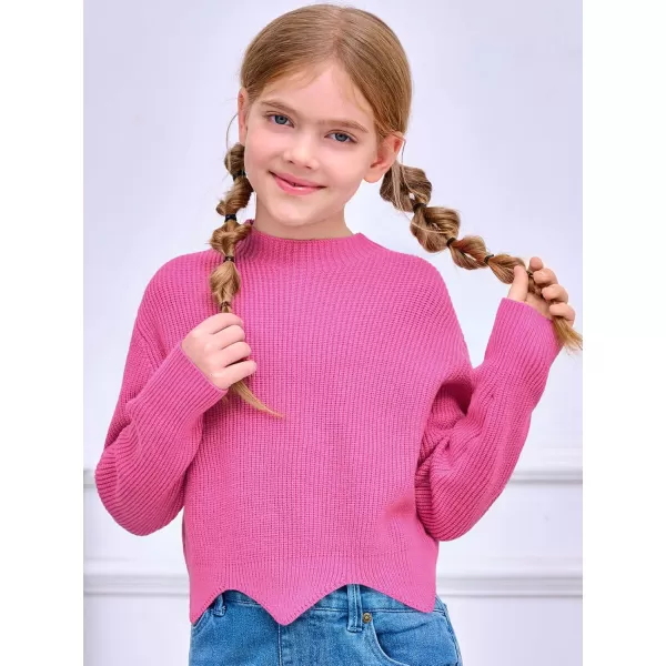 Haloumoning Girls Mock Neck Sweaters Kids Fall Fashion Long Batwing Sleeve Rib Knit Pullover Clothes 5-14 Years