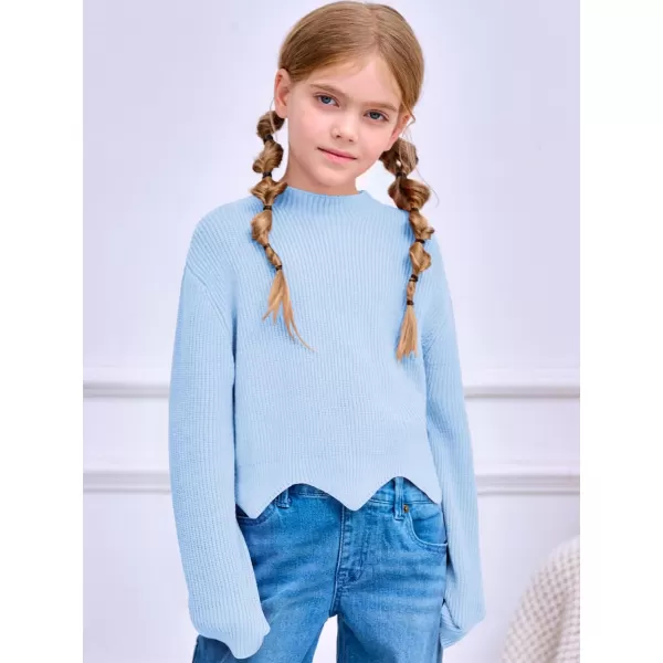 Haloumoning Girls Mock Neck Sweaters Kids Fall Fashion Long Batwing Sleeve Rib Knit Pullover Clothes 5-14 Years