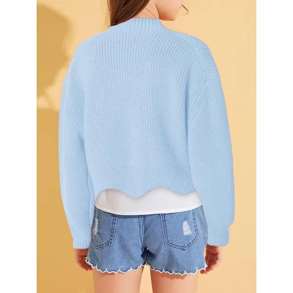 Haloumoning Girls Mock Neck Sweaters Kids Fall Fashion Long Batwing Sleeve Rib Knit Pullover Clothes 5-14 Years