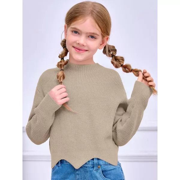 Haloumoning Girls Mock Neck Sweaters Kids Fall Fashion Long Batwing Sleeve Rib Knit Pullover Clothes 5-14 Years