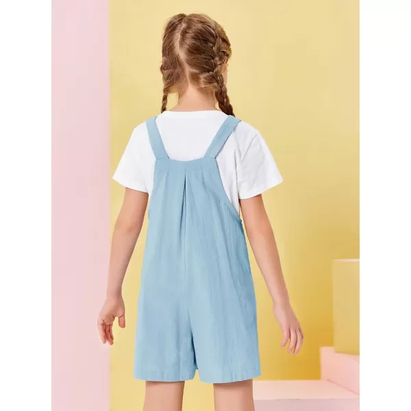 Haloumoning Girls Overall Shorts Kids Summer Casual Adjustable Strap Rompers with Pockets 5-14 Years