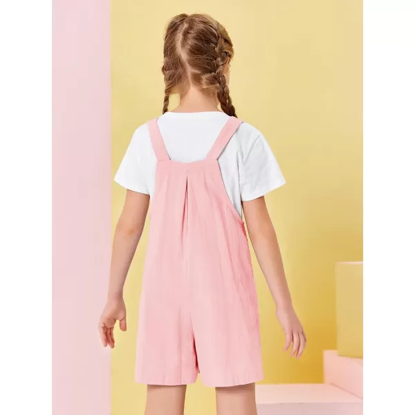 Haloumoning Girls Overall Shorts Kids Summer Casual Adjustable Strap Rompers with Pockets 5-14 Years