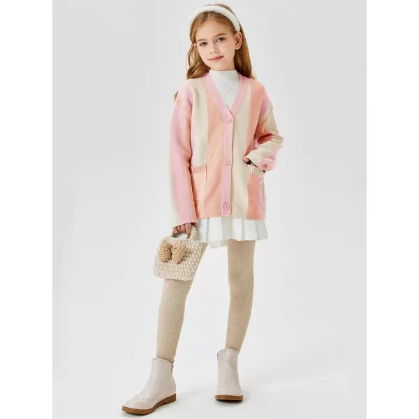 Haloumoning Girls Oversized Color Block Cardigan Sweaters 4-14 Years