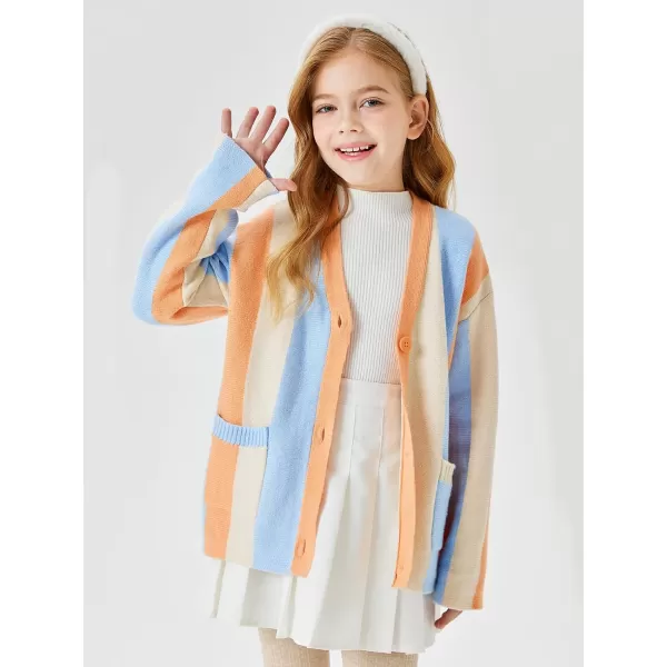 Haloumoning Girls Oversized Color Block Cardigan Sweaters 4-14 Years