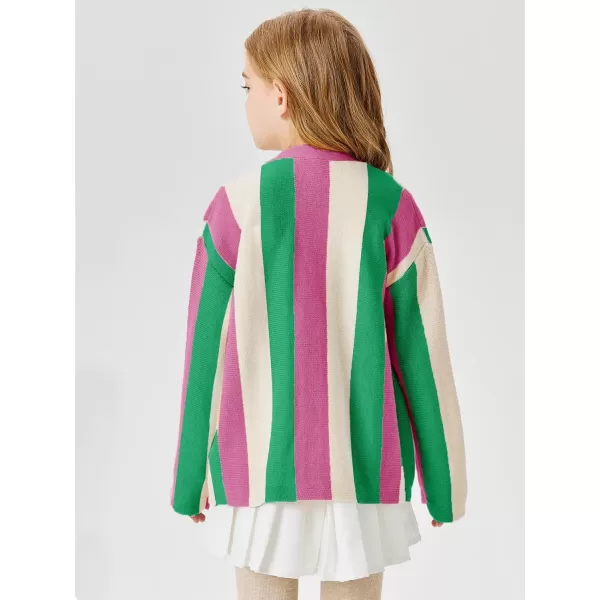 Haloumoning Girls Oversized Color Block Cardigan Sweaters 4-14 Years