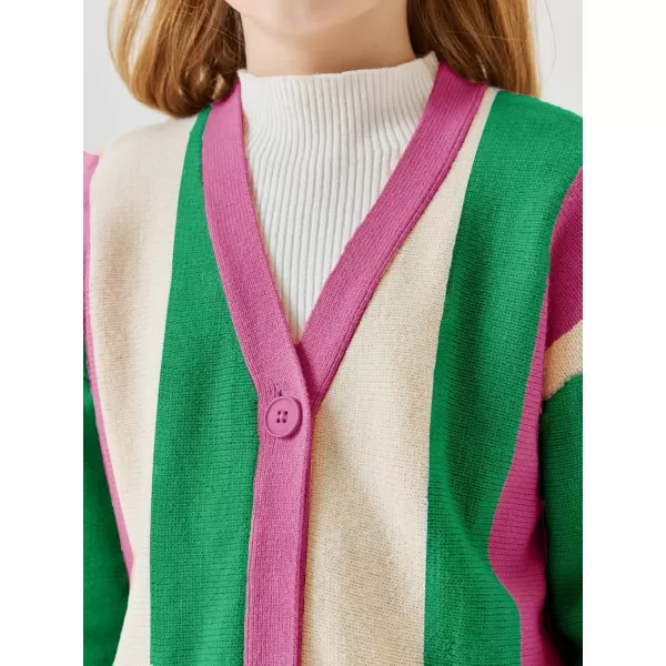 Haloumoning Girls Oversized Color Block Cardigan Sweaters 4-14 Years