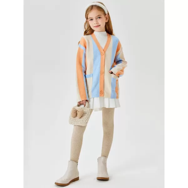 Haloumoning Girls Oversized Color Block Cardigan Sweaters 4-14 Years