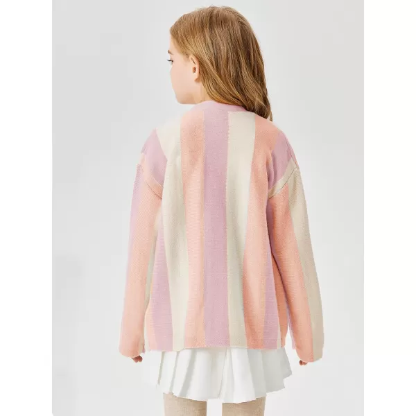 Haloumoning Girls Oversized Color Block Cardigan Sweaters 4-14 Years
