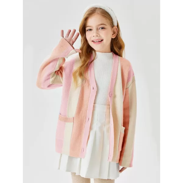 Haloumoning Girls Oversized Color Block Cardigan Sweaters 4-14 Years