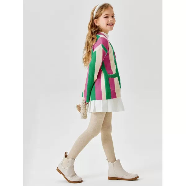 Haloumoning Girls Oversized Color Block Cardigan Sweaters 4-14 Years