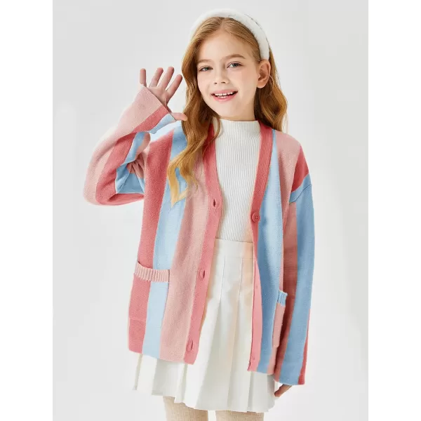 Haloumoning Girls Oversized Color Block Cardigan Sweaters 4-14 Years