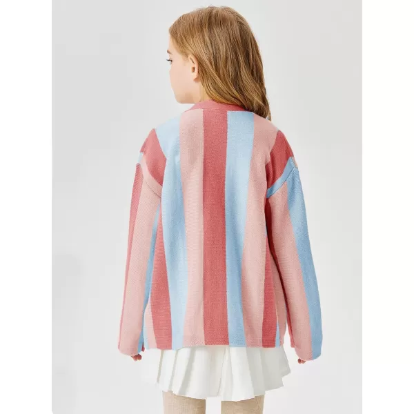 Haloumoning Girls Oversized Color Block Cardigan Sweaters 4-14 Years