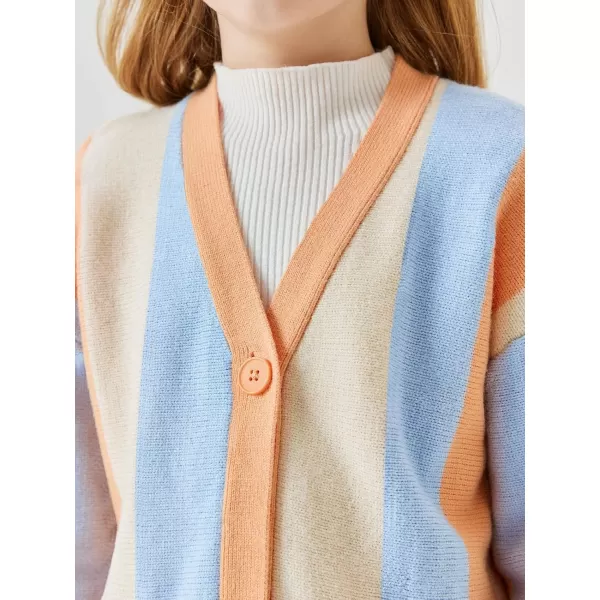 Haloumoning Girls Oversized Color Block Cardigan Sweaters 4-14 Years