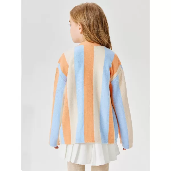 Haloumoning Girls Oversized Color Block Cardigan Sweaters 4-14 Years