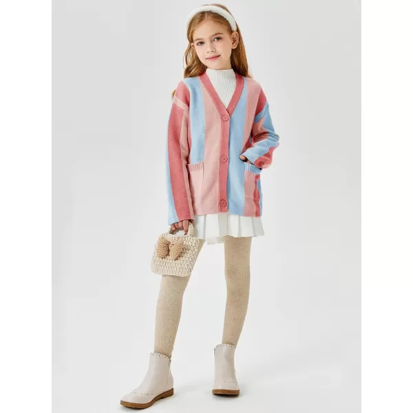 Haloumoning Girls Oversized Color Block Cardigan Sweaters 4-14 Years