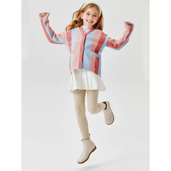 Haloumoning Girls Oversized Color Block Cardigan Sweaters 4-14 Years