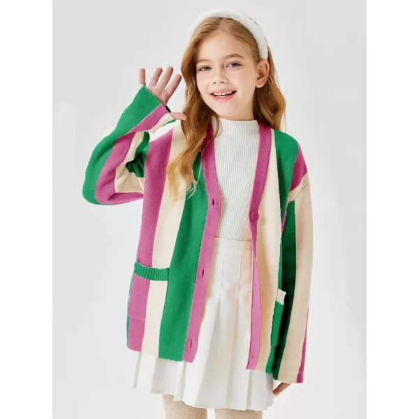 Haloumoning Girls Oversized Color Block Cardigan Sweaters 4-14 Years