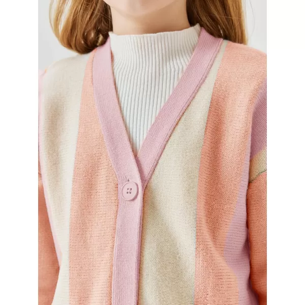 Haloumoning Girls Oversized Color Block Cardigan Sweaters 4-14 Years