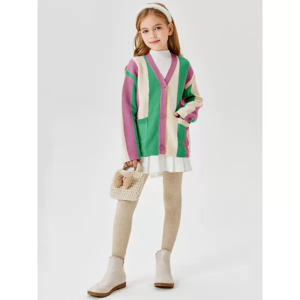 Haloumoning Girls Oversized Color Block Cardigan Sweaters 4-14 Years