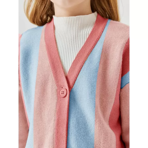 Haloumoning Girls Oversized Color Block Cardigan Sweaters 4-14 Years