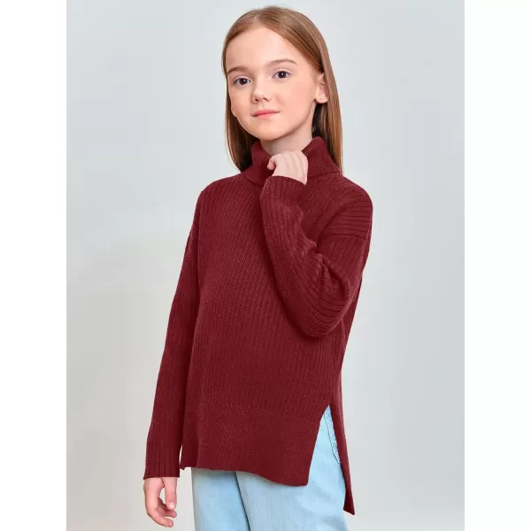 Haloumoning Girls Oversized Turtleneck Sweaters Kids Fashion Ribbed Knit Pullover Sweater Fall Clothes with Side Slit