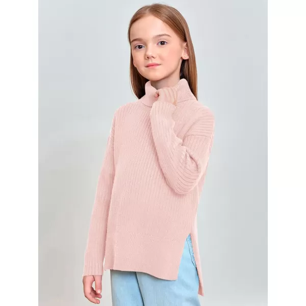 Haloumoning Girls Oversized Turtleneck Sweaters Kids Fashion Ribbed Knit Pullover Sweater Fall Clothes with Side Slit