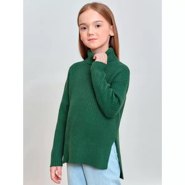 Haloumoning Girls Oversized Turtleneck Sweaters Kids Fashion Ribbed Knit Pullover Sweater Fall Clothes with Side Slit